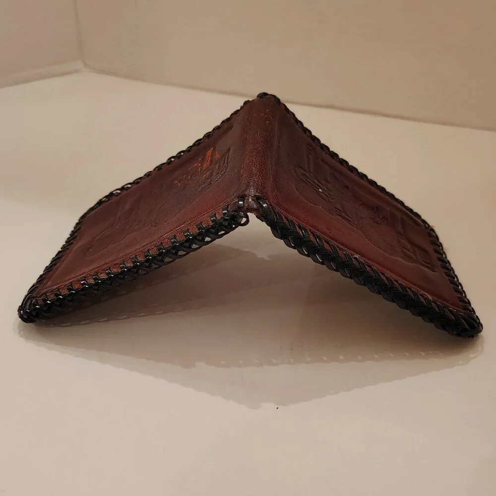 VINTAGE HAND TOOLED HANDCRAFTED LEATHER WALLET - MODEL T CAR Tractor Train